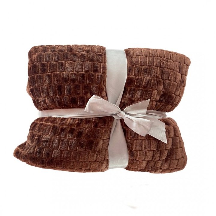 Patura Cocolino grofata, pat dublu, 200 x 230 cm, pufoasa si moale la atingere, Maro