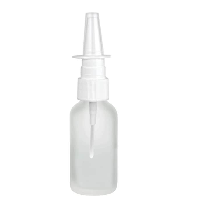 Vastag üvegtartály illóolajokhoz 5 ml-es orrspray mechanizmussal, matt fehér