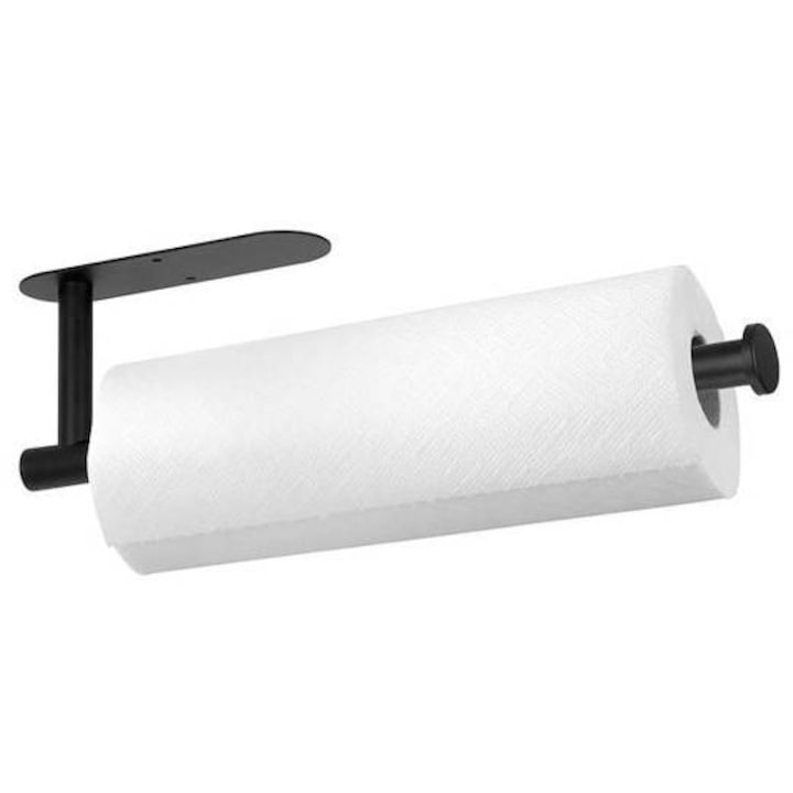 Springos WC-papír tartó, öntapadó fürdőszobai kiegészítő, acél, 33.5 cm, fekete