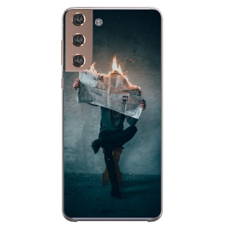 Husa personalizata HQPrint pentru Samsung Galaxy S22, model Burn the News, multicolor, S1D1M0345