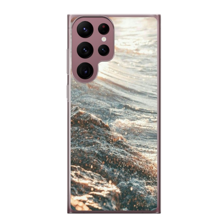 Персонализиран HQPrint капак и силиконово фолио за Samsung Galaxy S22 Ultra, модел Ocean Water #1, многоцветен, S1D1M0200