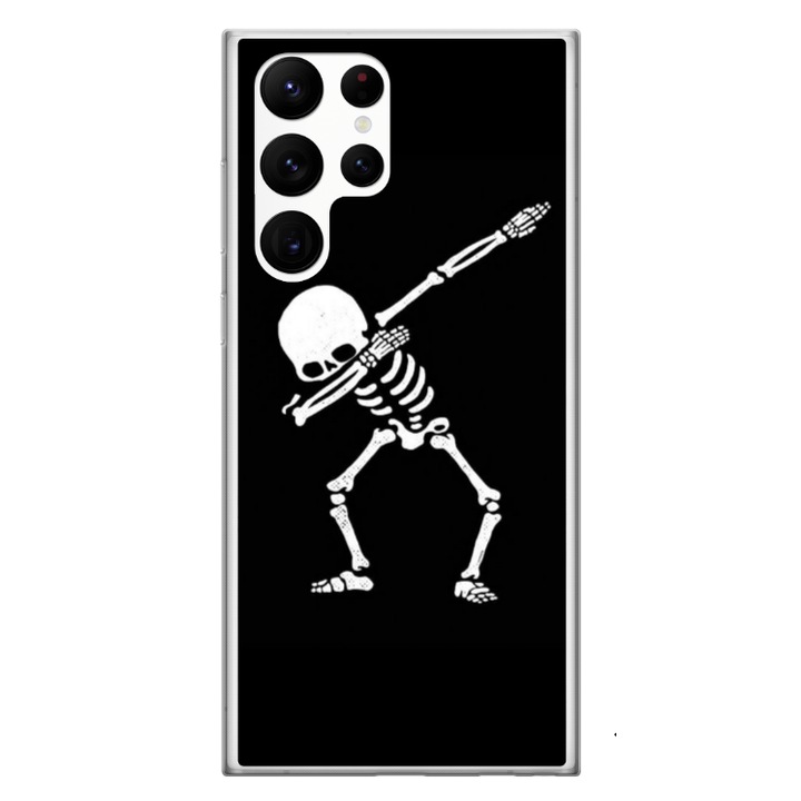 Husa personalizata HQPrint si Folie de Silicon pentru Samsung Galaxy S24 Ultra, model Dab Skeleton, multicolor, S1D1M0034