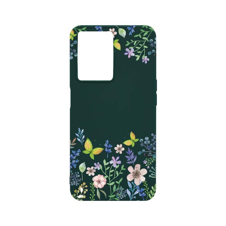 Силиконов калъф BestCase за OPPO A77s, Butterfly Flowers, Slim 0.8MM, Forest Green Silicon Series, FG 95