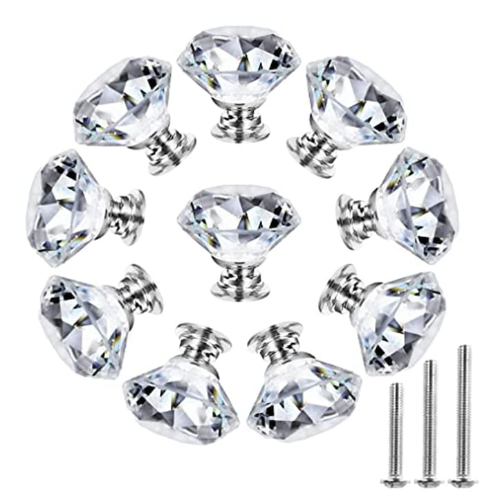 Set 10 manere pentru dulap, Darklove, forma de diamant, diametru 30mm, baza aliaj Zinc Aluminiu, Pentru sertar de bucatarie Dresser garderoba, Transparent