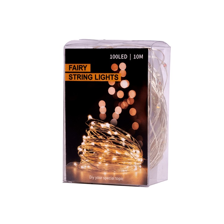 Коледен гирлянд, LED, 10м, Топла светлина, Бял