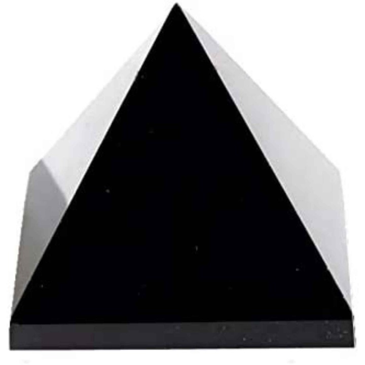 Generator de energie unic din cristal natural de Obsidian Negru in forma de piramida 8 cm