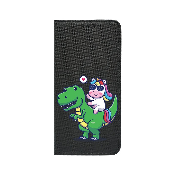 Husa BestCase® Tip Carte, Magnet Book Case, Compatibila Cu Apple iPhone 13, Dino Rider Unicorn, Inchidere Magnetica, Buzunar Card, FLB 993