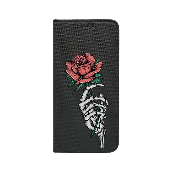 Husa BestCase® Tip Carte, Flip Cover, Compatibila Cu OPPO A98 5G, Rose In Skeleton Hand, Inchidere Magnetica, Buzunar Card, FLB 1023