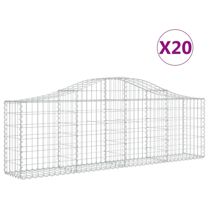 Set cosuri gabion arcuite 20 buc vidaXL, 200x30x60/80 cm, fier galvanizat 14.8 kg 3145403
