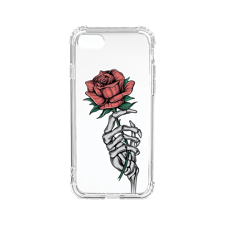 BestCase Strapabíró Anti Shock Telefontok Apple iPhone SE 3, Rose In Skeleton Hand, Kamera védő, Military Grade Drop Protection, AS 1023