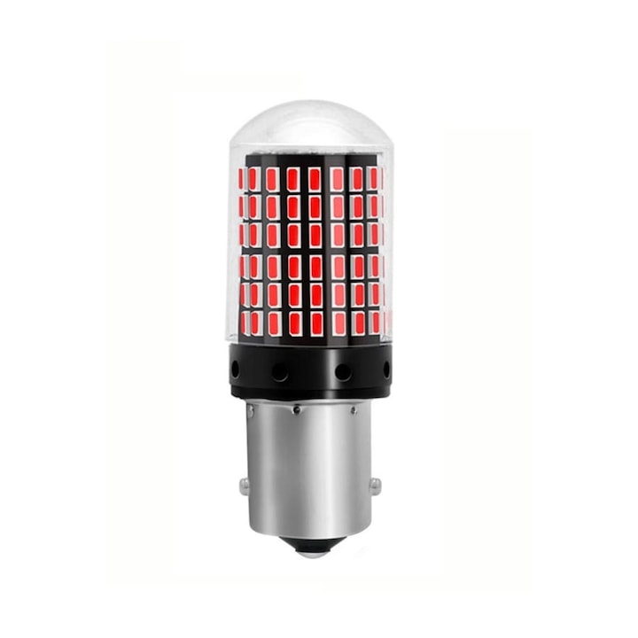 Bec LED Canbus 1156/BA15S P21W 3014, 144 LED-uri pentru Frana, Pozitie spate, Semnal, Marsarier sau Lumini de zi