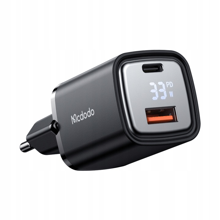 USB/USB-C töltő, Nano, Digital, kijelzővel, GaN, 33W, fekete, Mcdodo