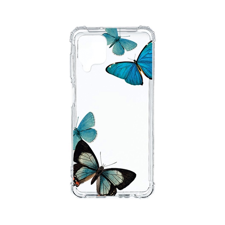 Husa BestCase® Anti Shock 1.5MM, Compatibila Cu Samsung Galaxy A12 / M12 / F12, Beautiful Blue Butterflies, Rezistenta La Socuri, Protectie Camera, AS 991