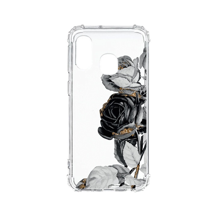 BestCase Strapabíró Anti Shock Telefontok Samsung Galaxy A40, Black Rose, Kamera védő, Military Grade Drop Protection, AS 990