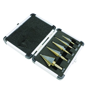 Set 5 burghie in trepte din otel acoperite cu Cobalt, freza-burghiu, freza in trepte pentru metal, plastic cu cutie de depozitare alumini - Phuture Set 5 burghie in trepte din otel acoperite cu Cobalt, freza-burghiu, freza in trepte pentru metal, plastic cu cutie de depozitare alumini - Phuture