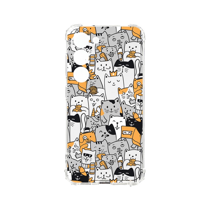 BestCase Strapabíró Anti Shock Telefontok Samsung Galaxy S23 Plus, Cat Pattern, Kamera védő, Military Grade Drop Protection, AS 1030