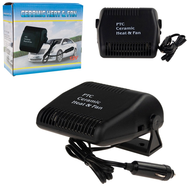 Aeroterma auto 12V, compacta, cu functie de incalzire si racire, 14x14cm, cablu 130cm
