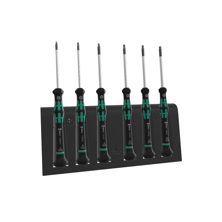 Комплект от 6 прецизни отвертки, Wera, Torx, черно/зелено