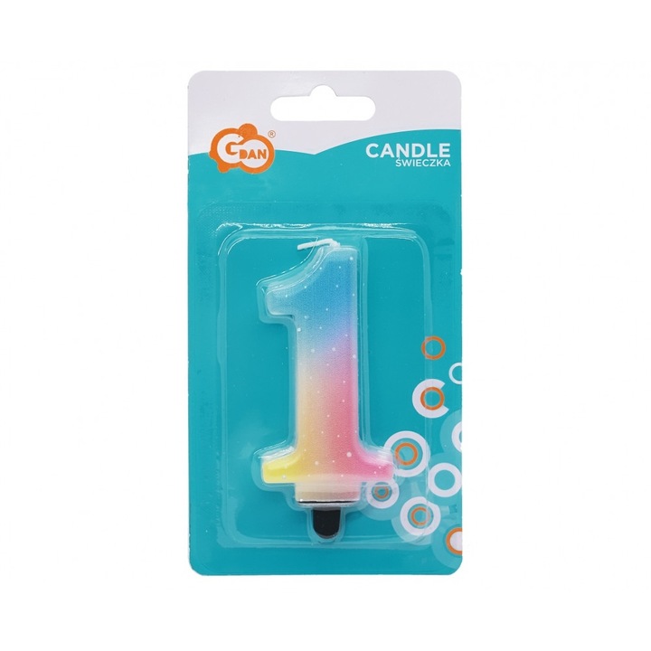 Színes 1-es Pastel Ombre számgyertya, tortagyertya