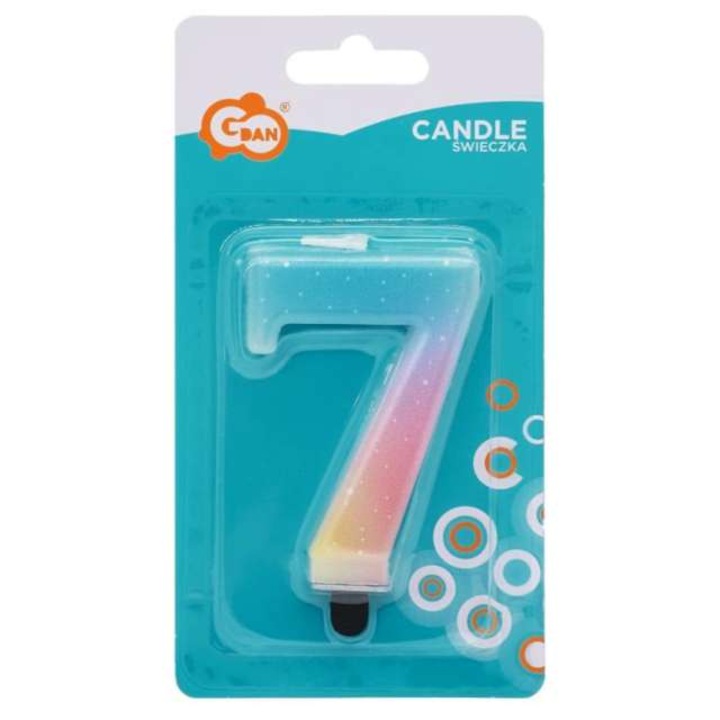 Születésnapi gyertya a tortához, Godan, 7-es szám, 8 cm, többszínű
