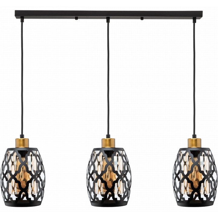 Set 3 lampi suspendate, Ledigo, Metal, E27, Negru