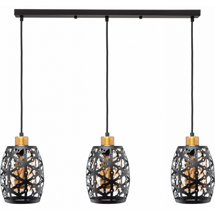 Set 3 lampi suspendate, Ledigo, Metal, E27, Negru