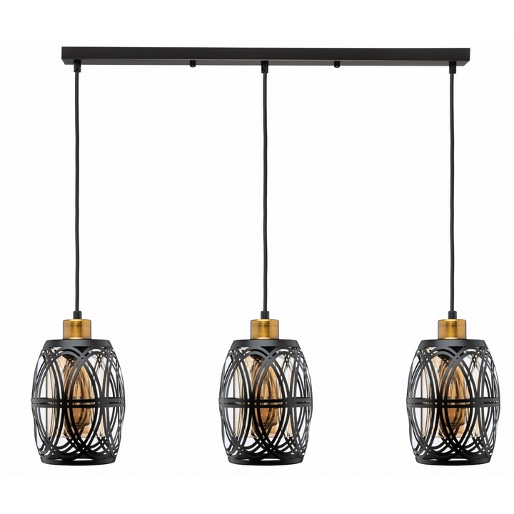 Set 3 lampi suspendate, Ledigo, Metal, E27, Negru