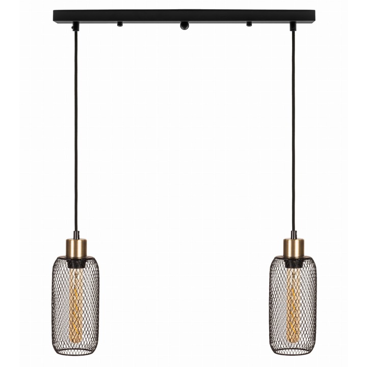 Set 2 lampi suspendate, Ledigo, Metal, E27, Negru