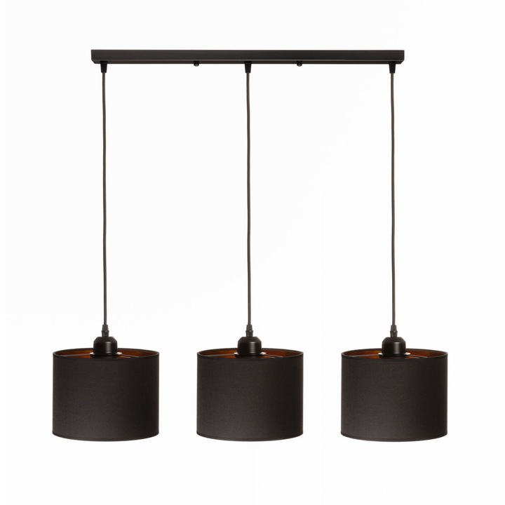Set 3 lampi suspendate, Ledigo, Metal, E27, Negru