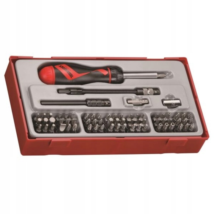 Bit csavarhúzó készlet, Teng Tools, 74 darab, piros