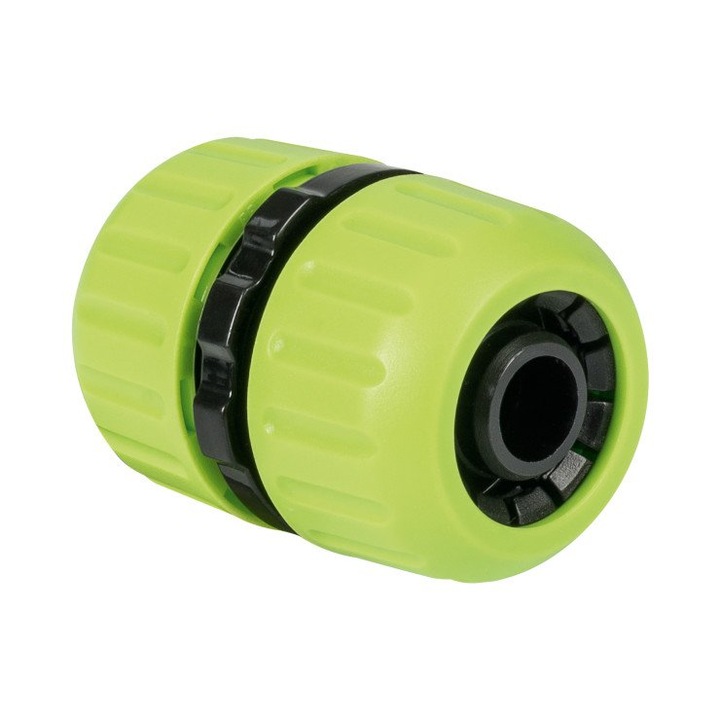 Tömlőjavító csatlakozó / kuplung, Gazdaságos, PP (polipropilén) anyagból, 1/2 (12,5 mm) - 5/8 (15 mm) tömlőhöz, maximális nyomás 6 bar, zöld/fekete, 1 db