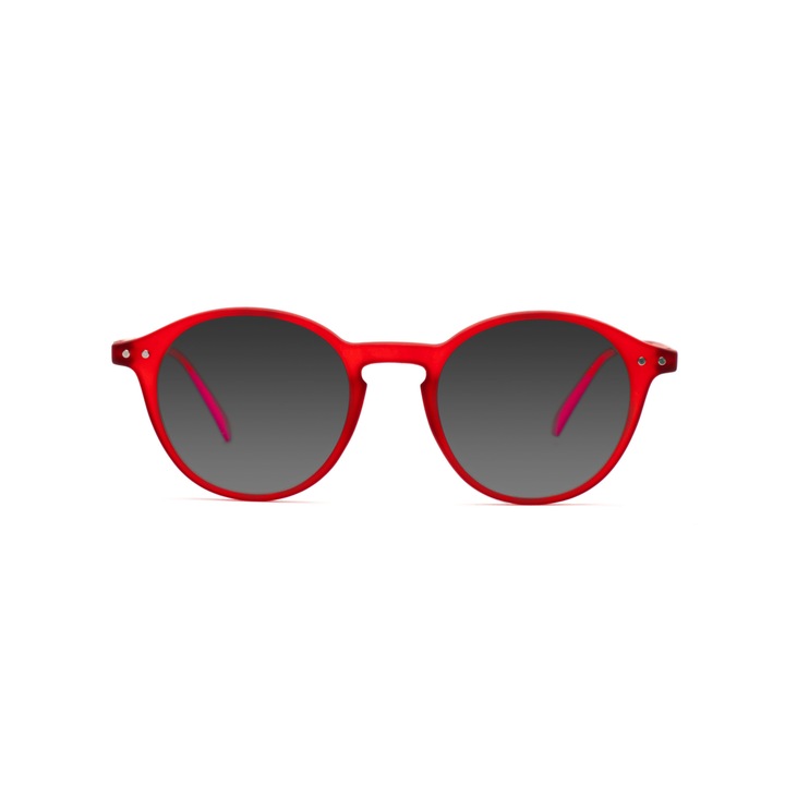 Dioptria nélküli napszemüveg, Essilor® UV400 védelem és szürke lencsék, Luca UV SUN™, piros kerek keret Munnel® (férfiak)