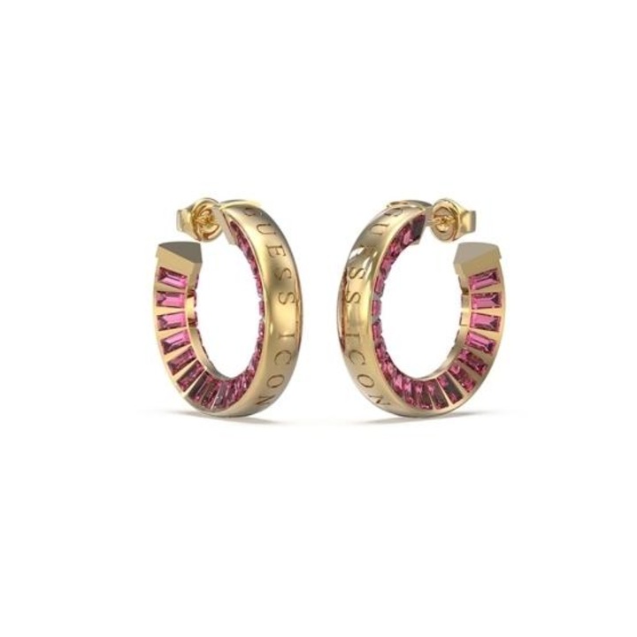 Cercei Guess Icon rotunzi cu cristale JUBE03008JWYGRST-U, Auriu, Roz