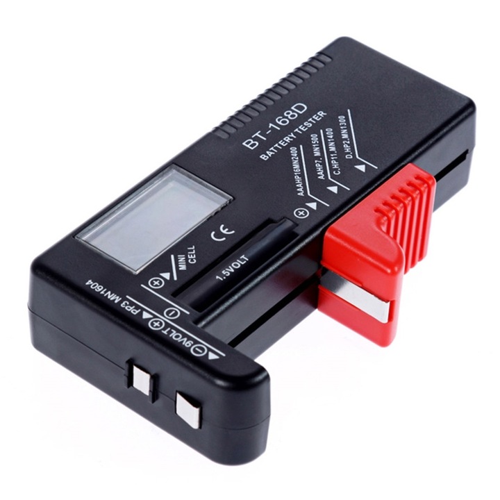 Tester digital pentru baterii, afisaj LCD, 11 x 6 x 2,5 cm, negru