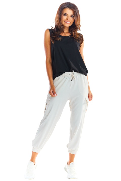 Pantaloni dama, Awama, Poliester, Cu buzunare, Bej
