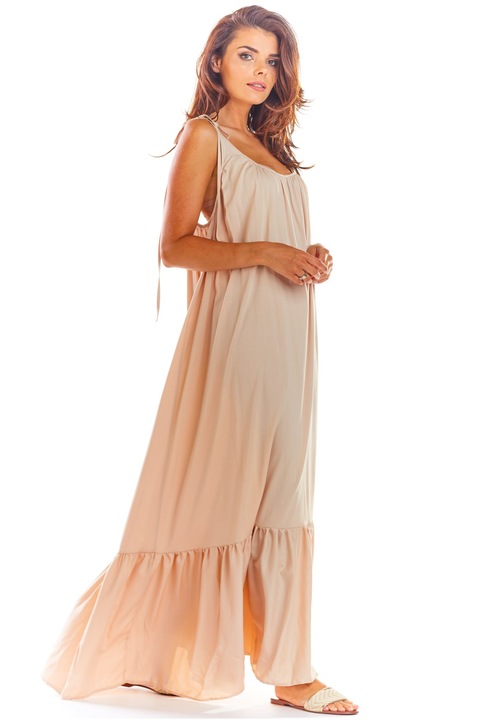 Rochie maxi oversize de vara din viscoza, Awama, Bej
