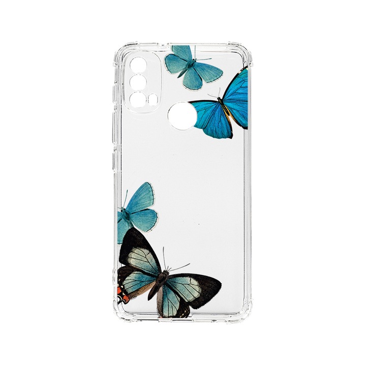 Husa BestCase® Anti Shock 1.5MM, Compatibila Cu Motorola Moto E30, Beautiful Blue Butterflies, Rezistenta La Socuri, Protectie Camera, AS 991