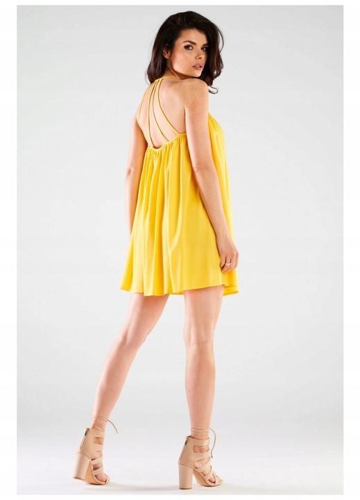 Scurta Rochie Fara maneca Rotound Galben A427, Galben