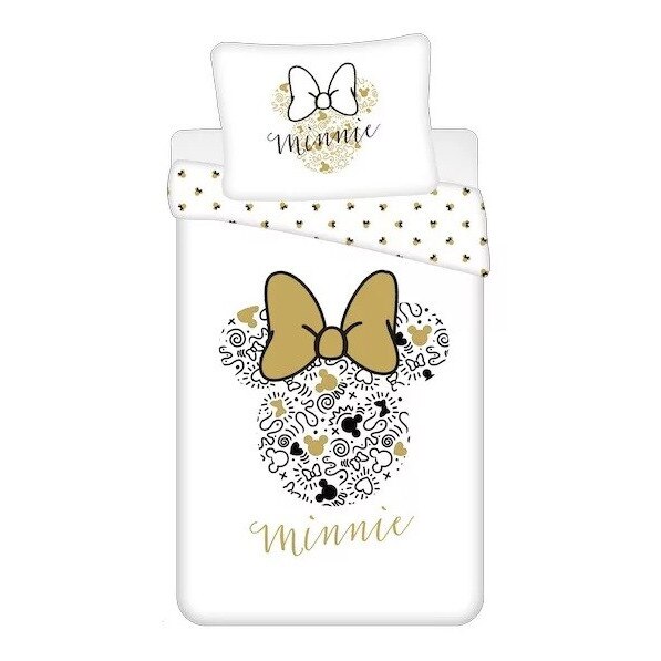 Set lenjerie pat copii, 100% bumbac, alb, 2 piese, 140×200 cm, 70×90, Minnie Mouse, Disney, gold02
