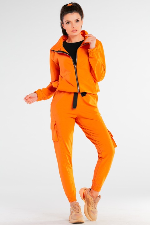 Pantaloni din bumbac cu snur si buzunare cargo, Portocaliu