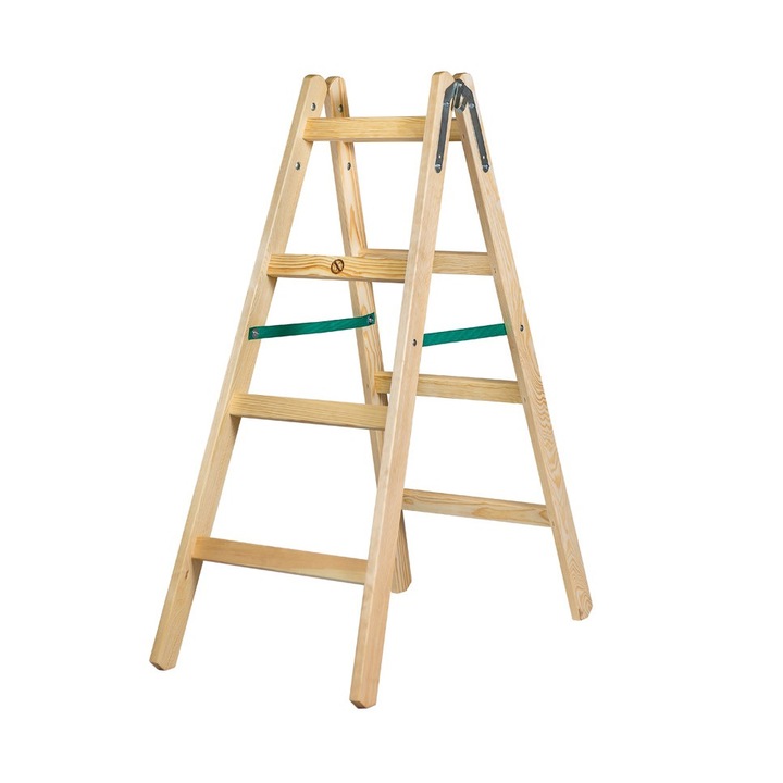 Fa létra, Braket, 2 x 4 lépcsőfok, 124 cm, Barna