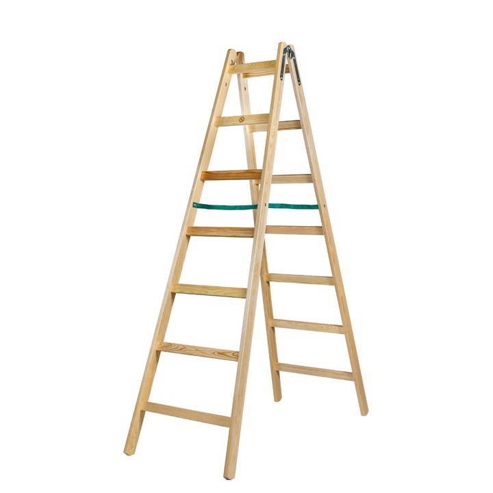 Fa létra, Braket, 2 x 7 lépcsőfok, 211 cm, Fa