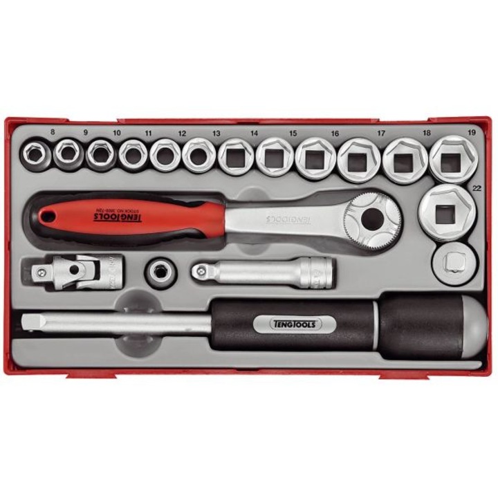 Trusa cheie cu clichet, Teng Tools, Otel vanadiu, 3/8", 19 buc, Multicolor