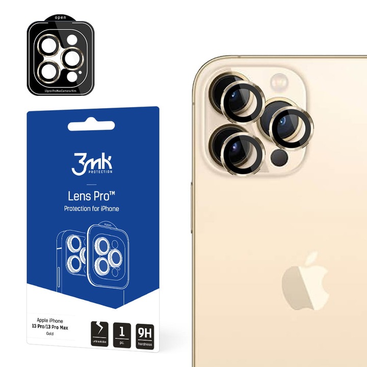 3MK Lens Protection Pro iPhone 13 Pro /13 Pro Max készülékhez kameralencse védő rögzítő kerettel arany