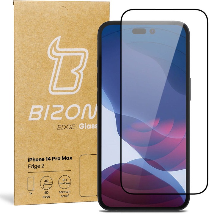 Bison Glass Edge 2 biztonsági üveg iPhone 14 Plus / 13 Pro Max készülékhez, fekete