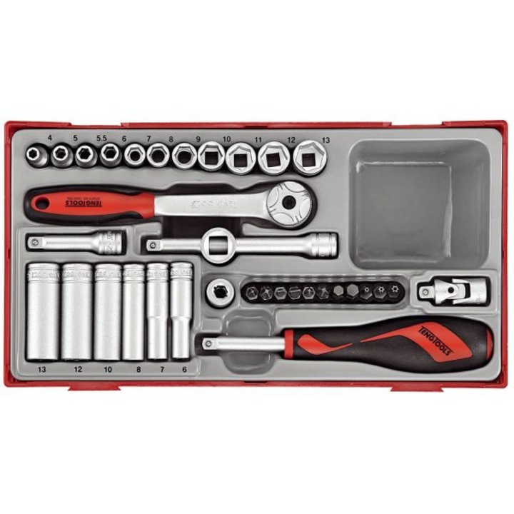 Set cheie tubulara cu biti, Teng Tools, Otel, 35 buc, Multicolor