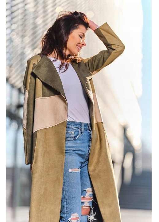 Palton dama, Poliester, Roz/Bej, Multicolor