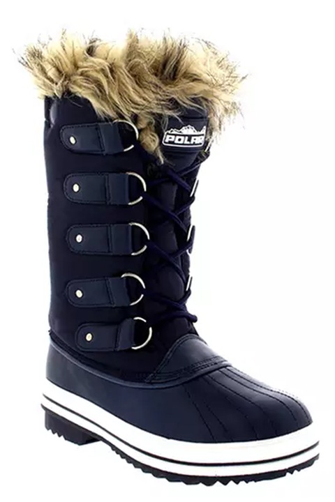 Cizme de dama Polar, Pana la genunchi, Cu sireturi, Piele ecologica, Bleumarin, 40