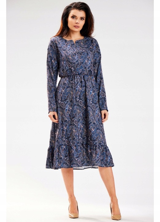 Rochie midi cu maneci lungi, Awama, Multicolor