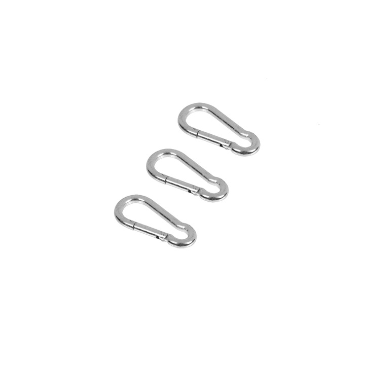Set cu 3 carabiniere metalice, greutate maxima suportata 100 Kg, 6 cm, Silver